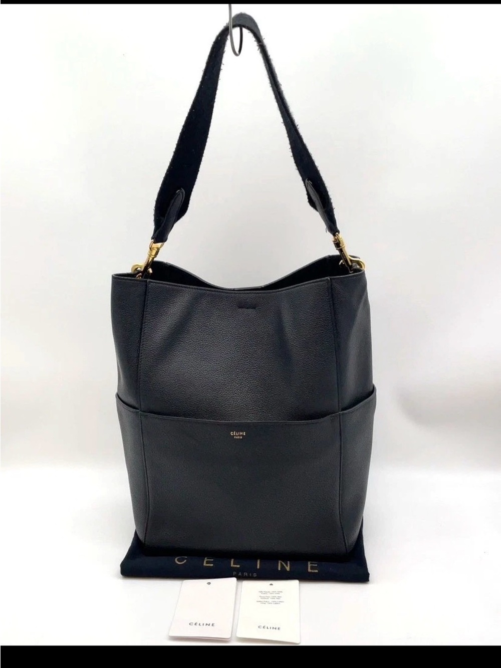 Celine Sangle Leather Black Bucket One Shoulder Bag